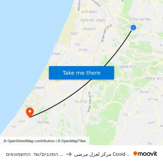 דם המכבים/שד. החשמונאים to مركز لعزل مرضى Covid-19 map