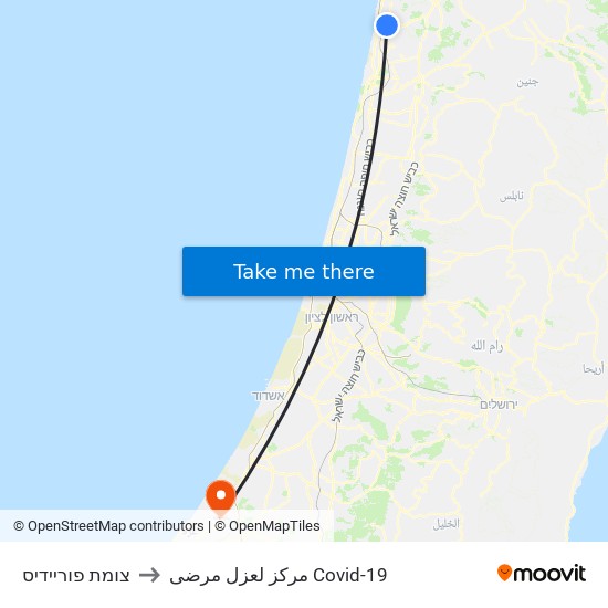 צומת פוריידיס to مركز لعزل مرضى Covid-19 map