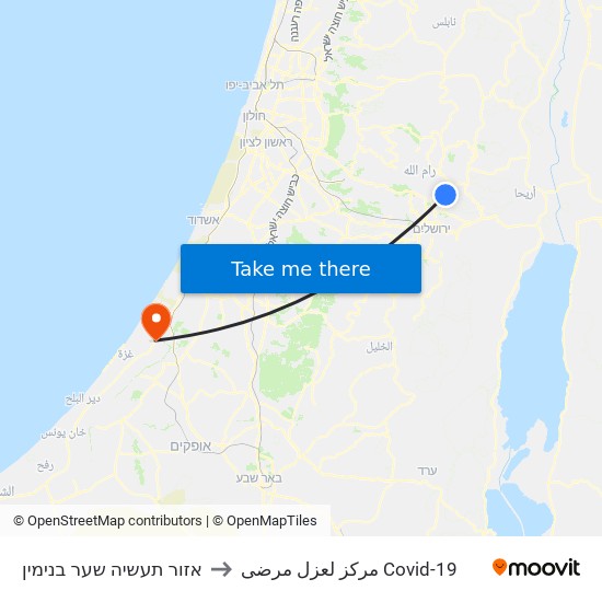 אזור תעשיה שער בנימין to مركز لعزل مرضى Covid-19 map