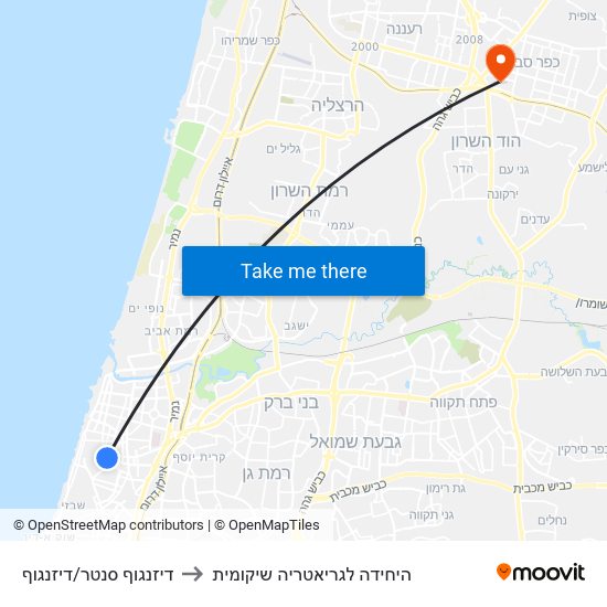 דיזנגוף סנטר/דיזנגוף to היחידה לגריאטריה שיקומית map