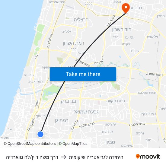 דרך משה דיין/לה גווארדיה to היחידה לגריאטריה שיקומית map