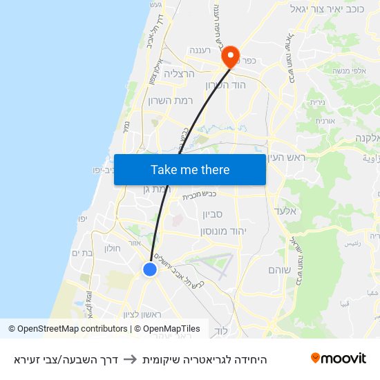 דרך השבעה/צבי זעירא to היחידה לגריאטריה שיקומית map