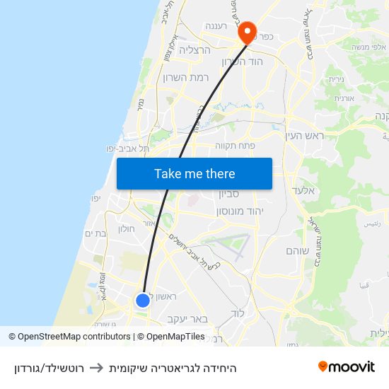 רוטשילד/גורדון to היחידה לגריאטריה שיקומית map