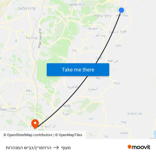 הרוזמרין/כביש המנהרות to מעוף map