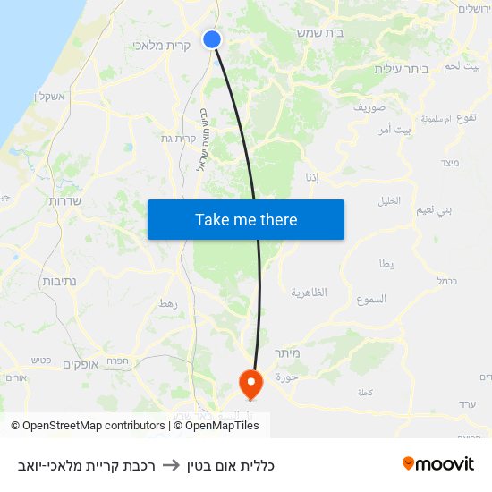 רכבת קריית מלאכי-יואב to כללית אום בטין map