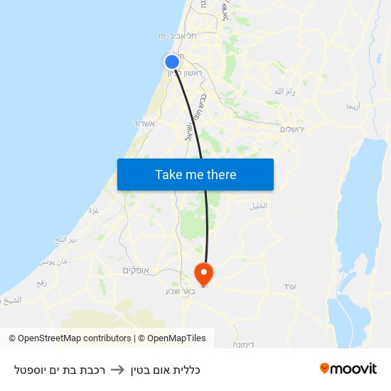 רכבת בת ים יוספטל to כללית אום בטין map