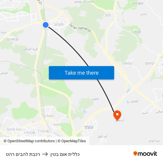 רכבת להבים רהט to כללית אום בטין map