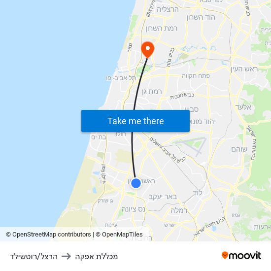 הרצל/רוטשילד to מכללת אפקה map