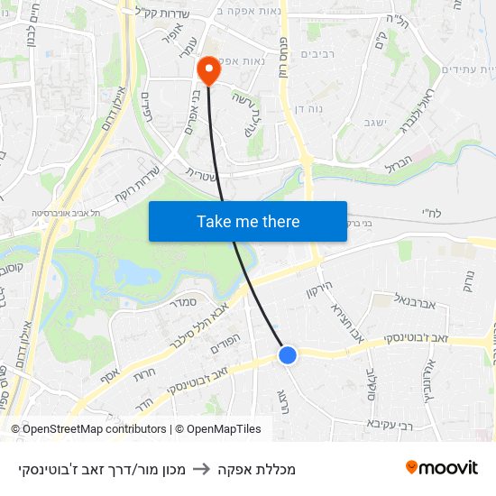 מכון מור/דרך זאב ז'בוטינסקי to מכללת אפקה map