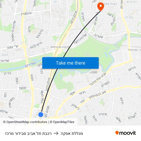 רכבת תל אביב סבידור מרכז to מכללת אפקה map
