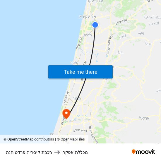 רכבת קיסריה פרדס חנה to מכללת אפקה map