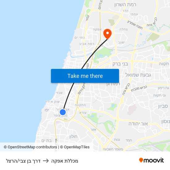 דרך בן צבי/הרצל to מכללת אפקה map