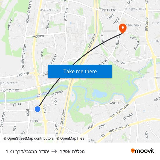 יהודה המכבי/דרך נמיר to מכללת אפקה map