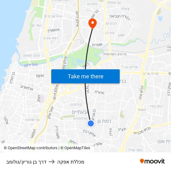 דרך בן גוריון/גולומב to מכללת אפקה map