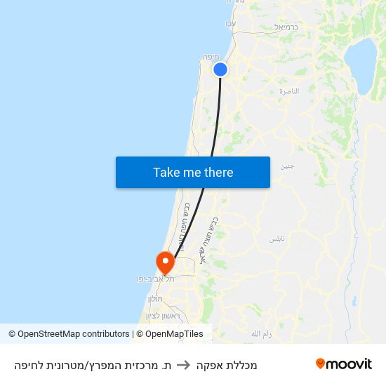 ת. מרכזית המפרץ/מטרונית לחיפה to מכללת אפקה map