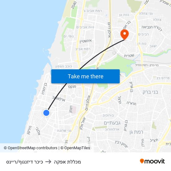 כיכר דיזנגוף/ריינס to מכללת אפקה map