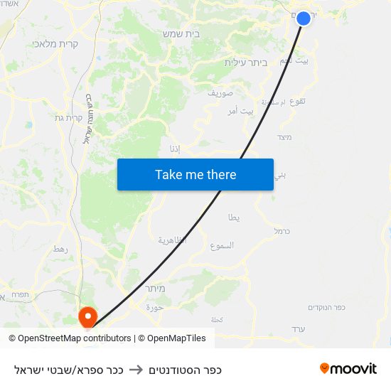 ככר ספרא/שבטי ישראל to כפר הסטודנטים map