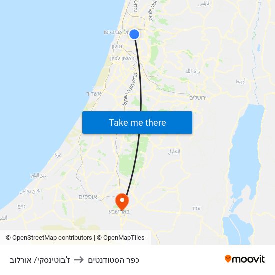 ז'בוטינסקי/ אורלוב to כפר הסטודנטים map