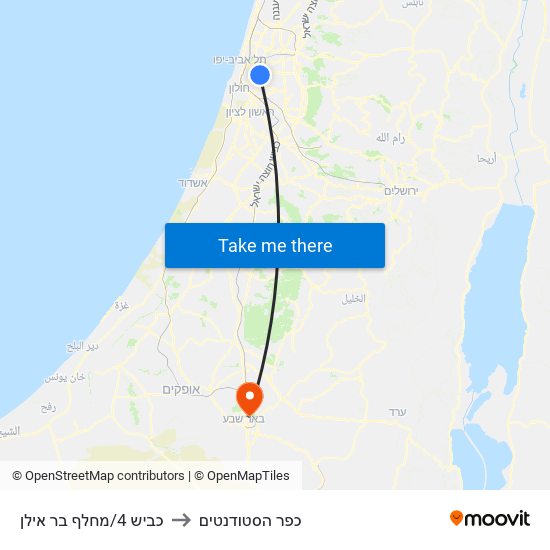 כביש 4/מחלף בר אילן to כפר הסטודנטים map