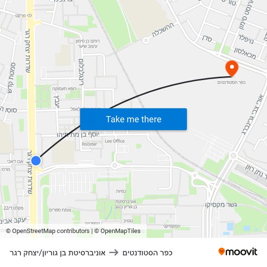 אוניברסיטת בן גוריון/יצחק רגר to כפר הסטודנטים map