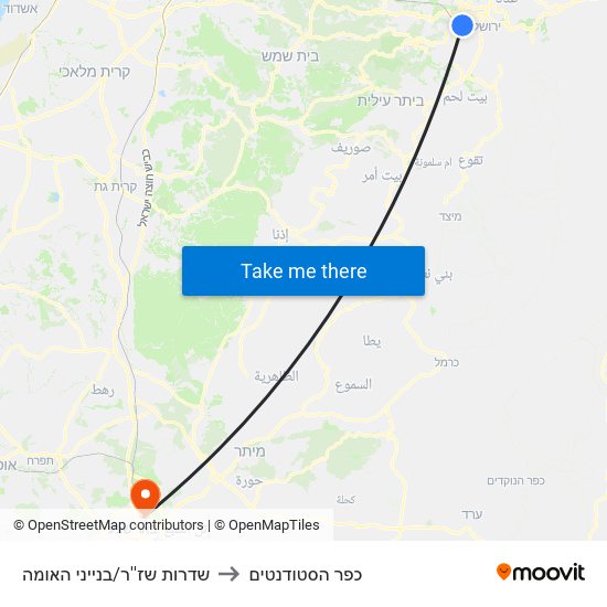 שדרות שז''ר/בנייני האומה to כפר הסטודנטים map