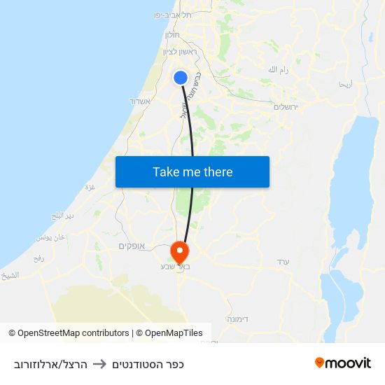 הרצל/ארלוזורוב to כפר הסטודנטים map