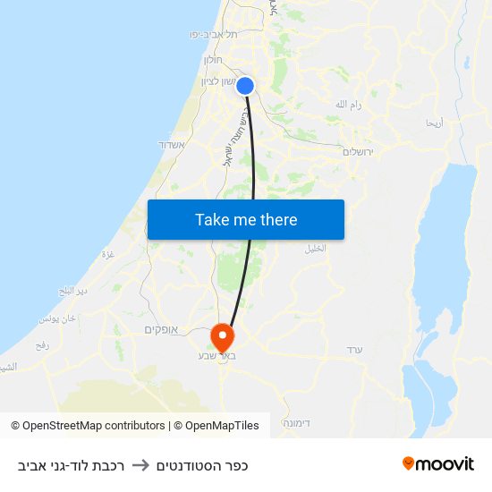 רכבת לוד-גני אביב to כפר הסטודנטים map