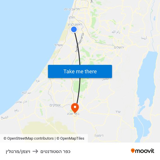 ויצמן/מרגולין to כפר הסטודנטים map