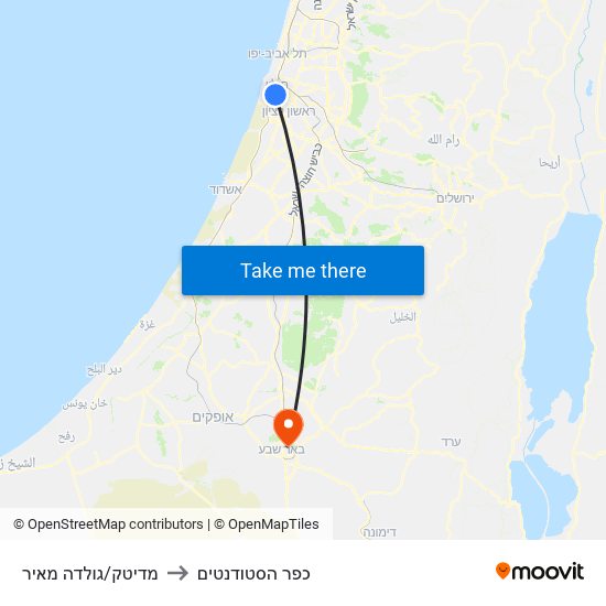 מדיטק/גולדה מאיר to כפר הסטודנטים map