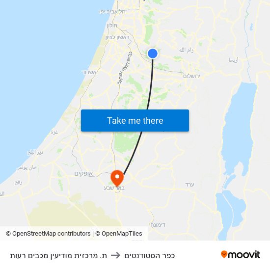 ת. מרכזית מודיעין מכבים רעות to כפר הסטודנטים map