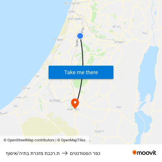 ת.רכבת מזכרת בתיה/איסוף to כפר הסטודנטים map