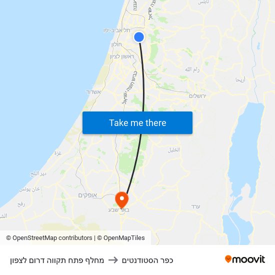 מחלף פתח תקווה דרום לצפון to כפר הסטודנטים map