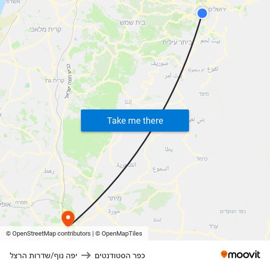 יפה נוף/שדרות הרצל to כפר הסטודנטים map