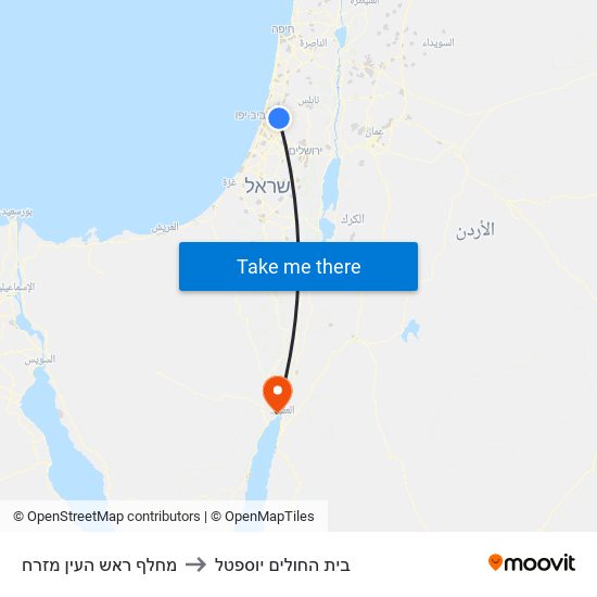 מחלף ראש העין מזרח to בית החולים יוספטל map