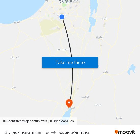 שדרות דוד טוביהו/סוקולוב to בית החולים יוספטל map