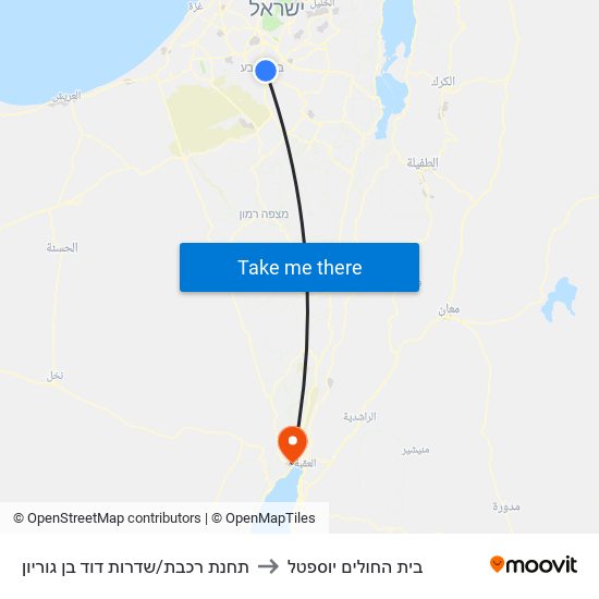 תחנת רכבת/שדרות דוד בן גוריון to בית החולים יוספטל map