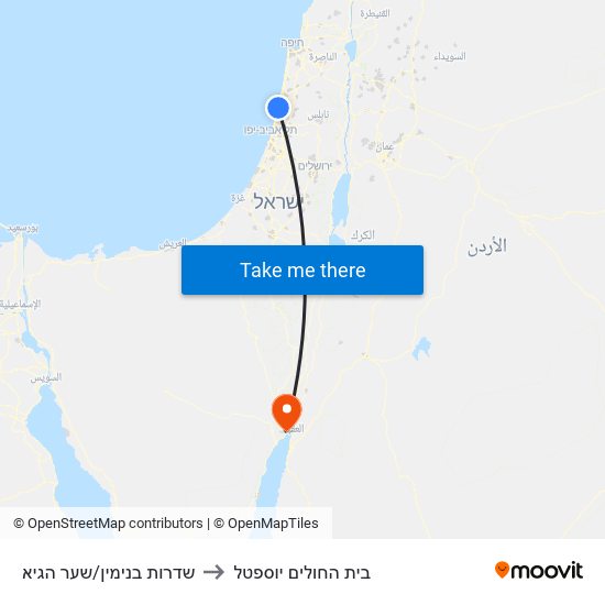 שדרות בנימין/שער הגיא to בית החולים יוספטל map