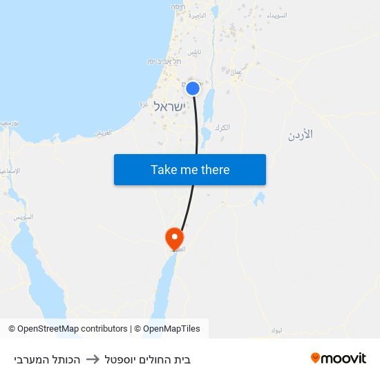 הכותל המערבי to בית החולים יוספטל map