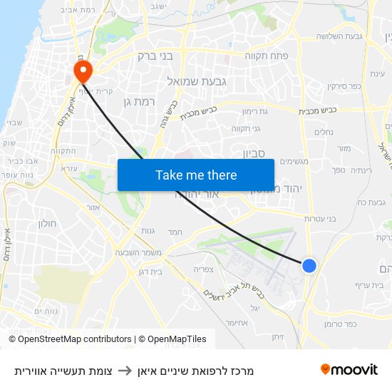 צומת תעשייה אווירית to מרכז לרפואת שיניים איאן map