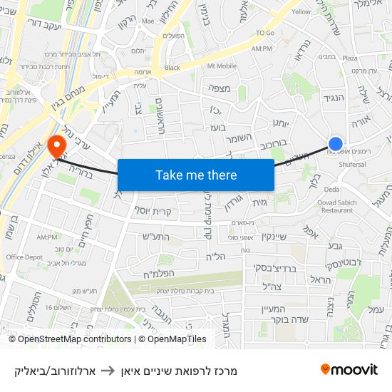 ארלוזורוב/ביאליק to מרכז לרפואת שיניים איאן map