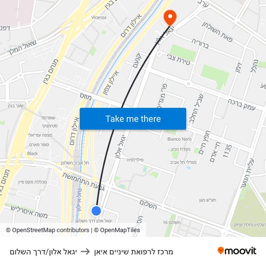 יגאל אלון/דרך השלום to מרכז לרפואת שיניים איאן map