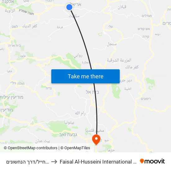 בית החייל/דרך הנחשונים to Faisal Al-Husseini International Stadium map