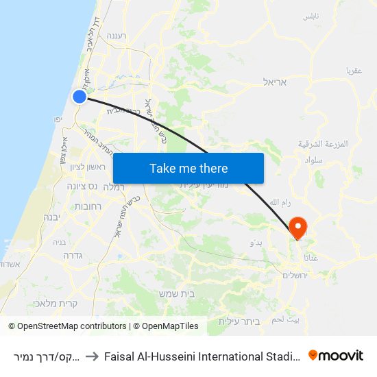 פנקס/דרך נמיר to Faisal Al-Husseini International Stadium map