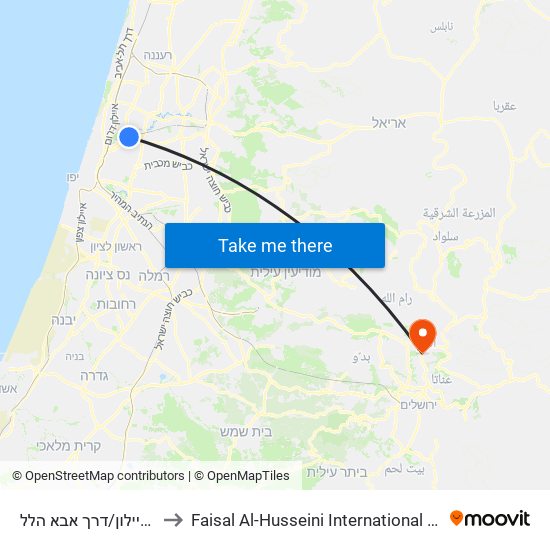 קניון איילון/דרך אבא הלל to Faisal Al-Husseini International Stadium map