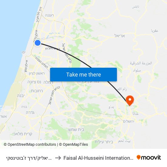 ת.רק''ל ביאליק/דרך ז'בוטינסקי to Faisal Al-Husseini International Stadium map