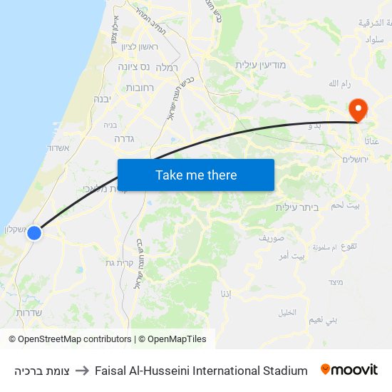 צומת ברכיה to Faisal Al-Husseini International Stadium map