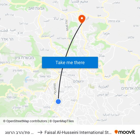 צומת פת/הרב הרצוג to Faisal Al-Husseini International Stadium map