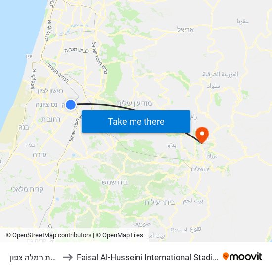 צומת רמלה צפון to Faisal Al-Husseini International Stadium map