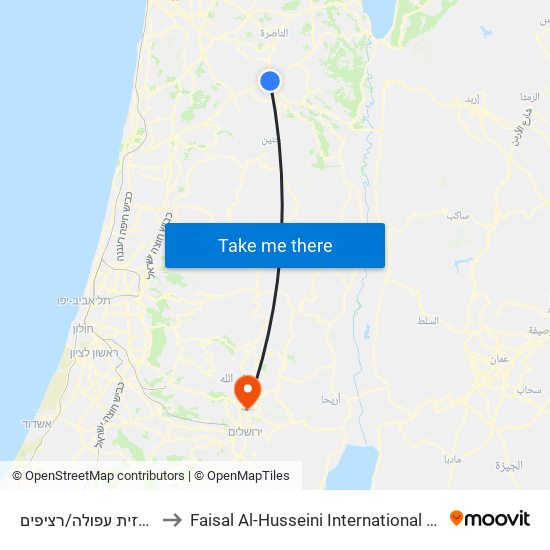 ת.מרכזית עפולה/רציפים to Faisal Al-Husseini International Stadium map