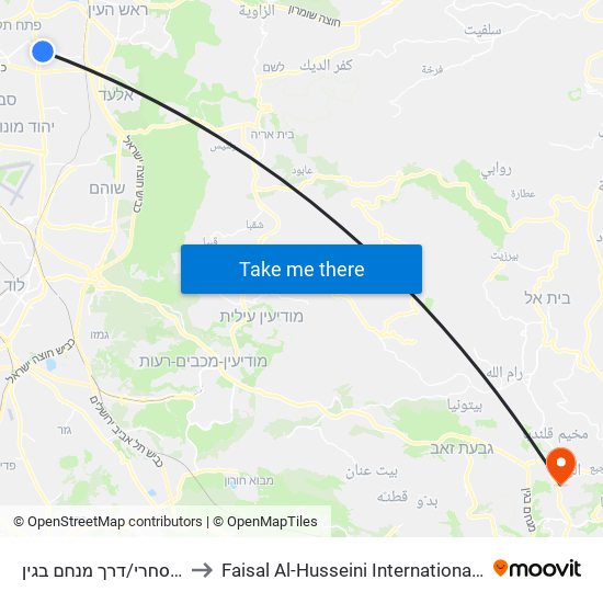 מרכז מסחרי/דרך מנחם בגין to Faisal Al-Husseini International Stadium map